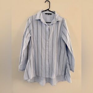 Walter Baker Myron Pin Stripe Cotton Button Down Long Sleeve Shirt Blue White M